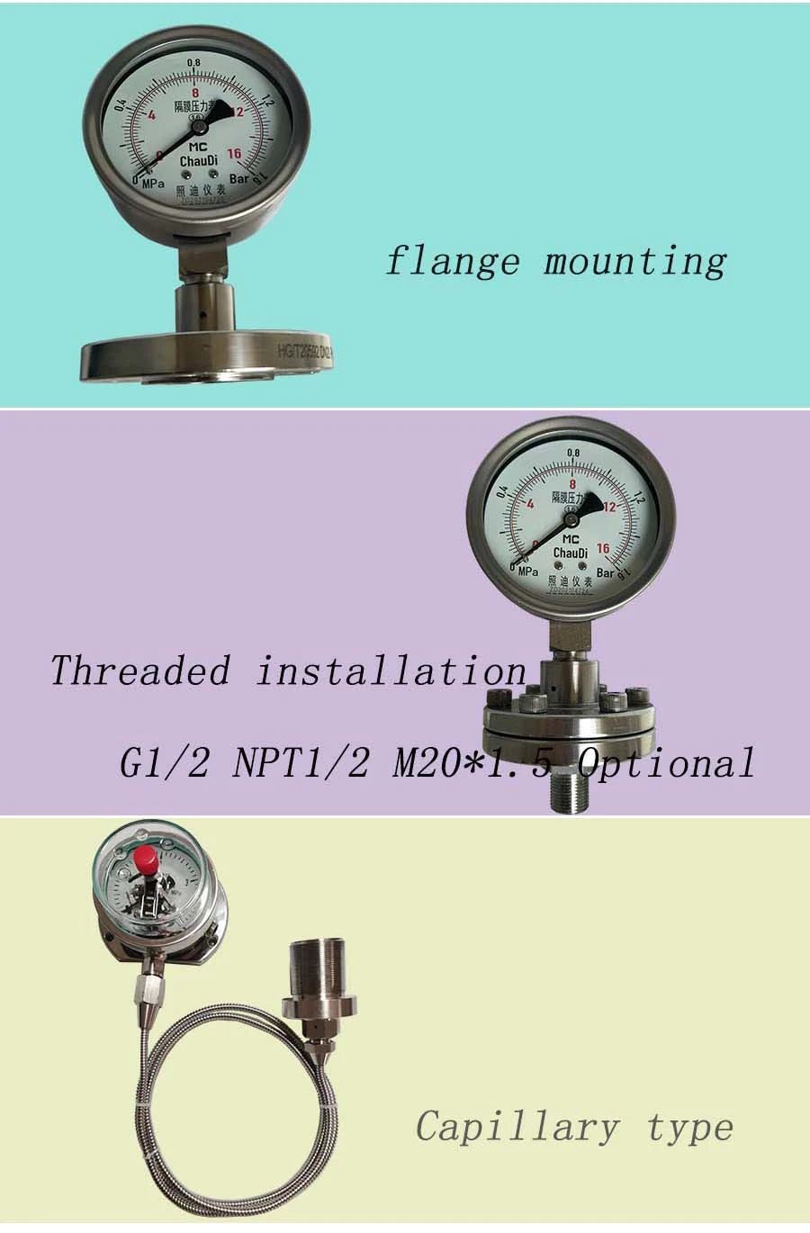 316L Diaphragm 100mm Stainless Steel Diaphragm Pressure Gauge for Natural Gas Measurement